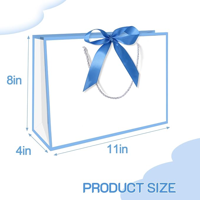 5 | 12 | 25 | 50 Pack Gift Bag with Bow Ribbon Horizontal Paper Gift Bags Bulk for Women Men,with Handles for Birthday Wedding Bridesmaid Party Favor Shopping Retail Gift Sacks (Sky blue, 11x4x8 Inch (Pack of 25)) - Image 2