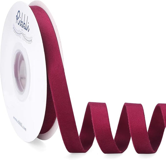 Ribbli Burgundy Velvet Ribbon Double Faced 1/2 Inch 10-Yard Spool Burgundy Ribbon Use for Christmas Tree Ornaments Gift Wrapping Wreath Decoration Wedding Boutonnieres