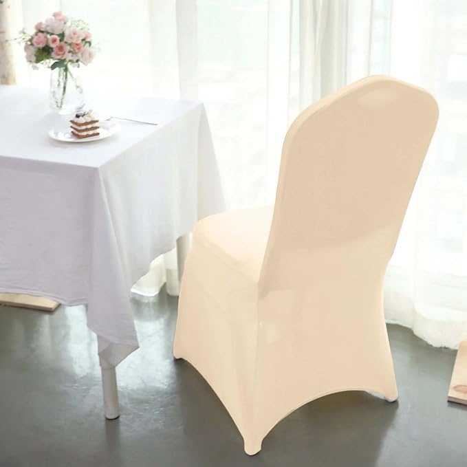Efavormart 1 Set Beige Stretchy Spandex Fitted Banquet Chair Covers for Party Dining Chairs Wedding Banquet Outdoor Event Catering Slip Covers - Image 2