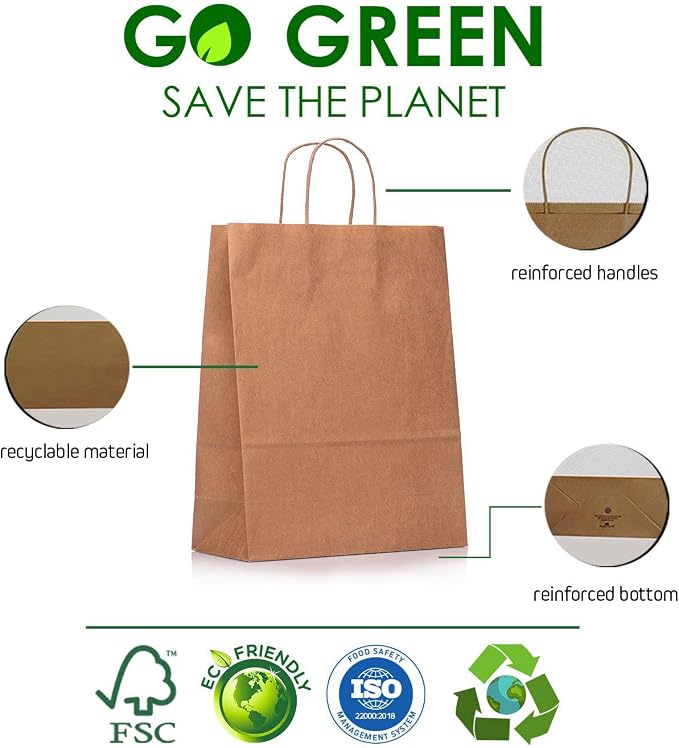 Solid Print Holiday Gift Twisted Handles Kraft Paper Bags in Bulk, Multipurpose use, Suitable for Every Occasion, 10 X 5 X 13, Brown - Image 5