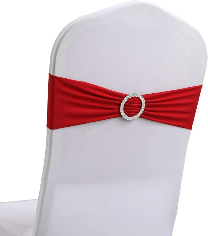 Dimatic Spandex Chair Sashes Bands 100PCS Stretch Chair Cover Ties Bows with Buckle Slider Wedding Party Reception Banquet Decoration (Burgundy) by Dimatic