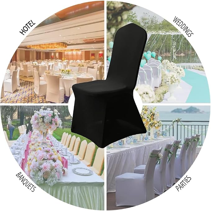 XMNTG 100PCS Black Chair Covers Stretch Polyester Spandex Outdoor Chair Cover Dining Room Chair Slipcovers Universal Chair Protector Cover for Wedding Party Banquet Hotel (Black, 100PCS) - Image 5