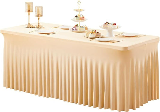 1 Pack Dark Champagne Spandex Tableclothes for 6 Foot Rectangle Tables, Wrinkle Free 6ft Fitted Table Cover Stretch Table Cloth Desk Skirt for Weddings Baby Shower Birthday Party Banquet Decorations by PartyTalk