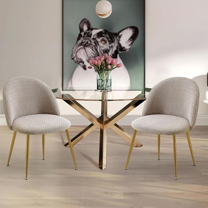 Dining Room Chair Covers Set of 4 Mid Century Modern Dining Chair Covers Curved Back Chair Cover Armless Chair Slipcovers for Kitchen,Office,Living Room, Khaki - Image 2