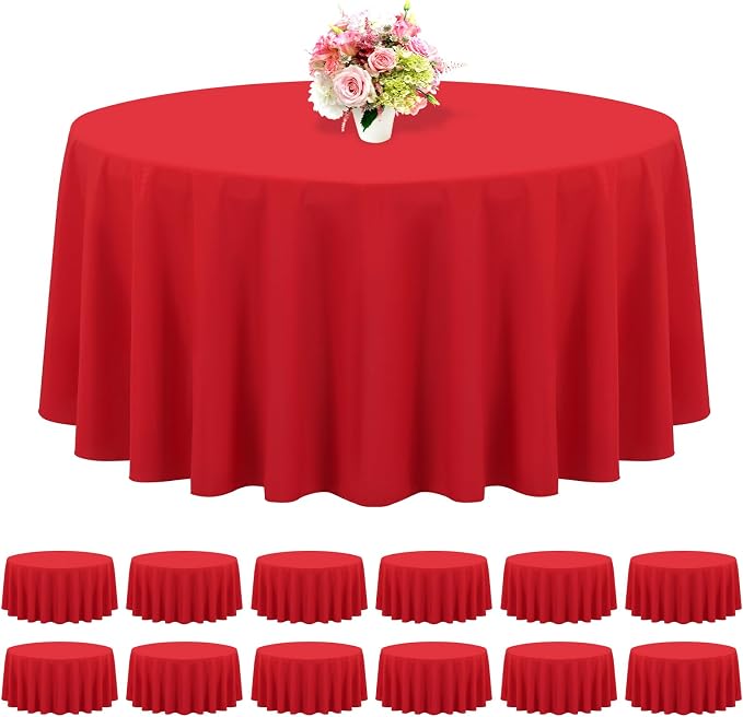 12 Packs 120 Inch Red Round Polyester Tablecloths | Table Cover for Round Tables, Stain and Wrinkle Resistant Washable Table Cloth, Perfect for Wedding Banquet Parties by REWOMC