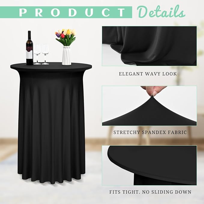 6 Pack Cocktail Stretch Table Skirt, Black, 32 x 43 inch - Image 4