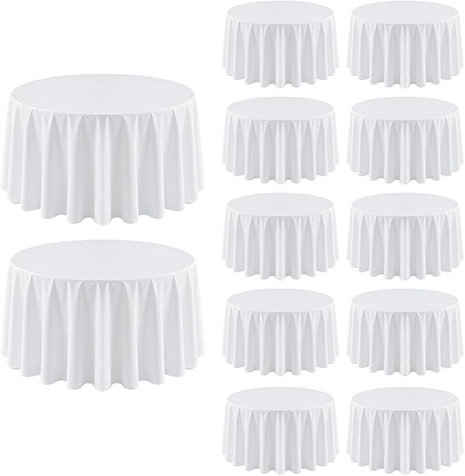 12 Pack White Round Tablecloth 120 Inch | For 4Ft-7Ft Round Table, Wrinkle Resistant Table Cloth, Washable Polyester Fabric, For Wedding Party Banquet Buffet Camping by RestfulGlow