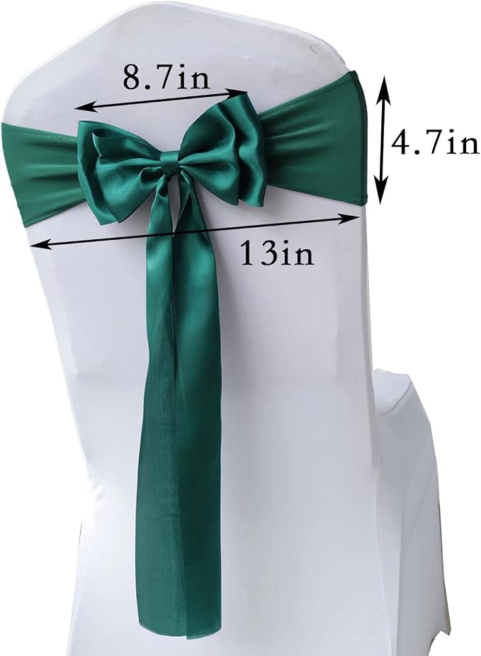 Pack of 6 Chair Sashes Spandex Chair Bands Satin Chair Sashes Chair Ribbons Bows Stretch Chair Sashes for Wedding Party Events Banquet Hotel Home Kitchen Chair Cover Decoration（6 PCS Dark Green） - Image 3