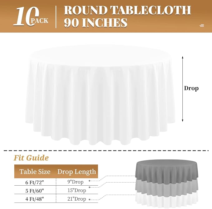 10 Pack Round Tablecloth White Round Tablecloth 90 Inch Table Cloths Washable Polyester Fabric Bulk Linen Tablecloths Table Cover for Parties Wedding Banquet Buffet Dinning - Image 2