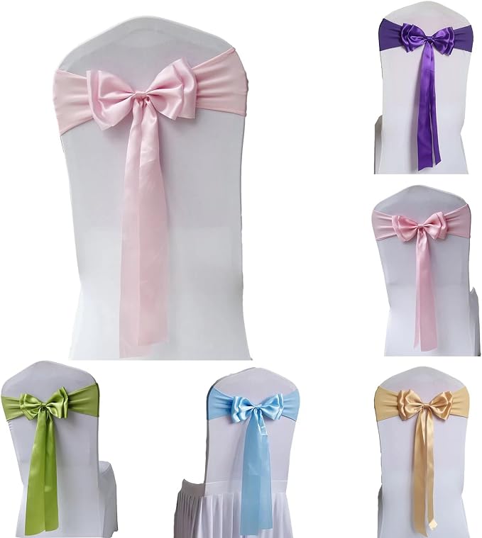 Pack of 25 Chair Sashes Spandex Chair Bands Satin Chair Sashes Chair Ribbons Bows Stretch Chair Sashes for Wedding Party Events Banquet Hotel Home Kitchen Chair Cover Decoration（25 PCS Light Pink） - Image 2