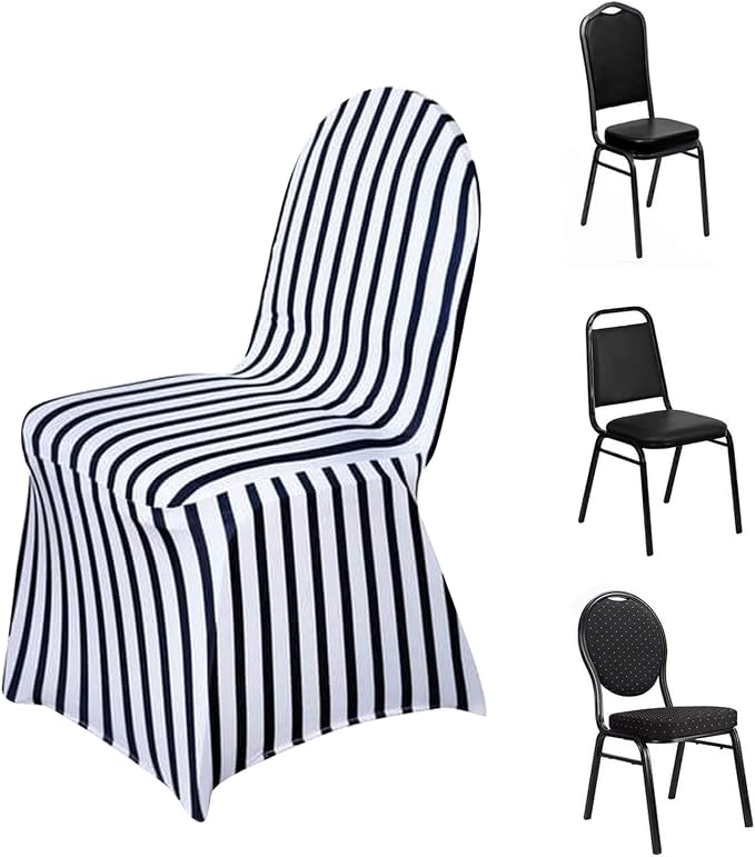 Efavormart 1 Set Black/White Striped Stretchy Spandex Fitted Banquet Chair Covers for Party Dining Chairs Wedding Banquet Outdoor Event Catering Slip Covers - Image 7