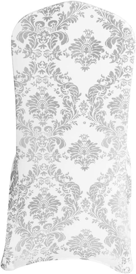 Silver Chair Covers Foil Floral Print, Stretch Fit, 20 Pack | Spandex, Washable, Anti-wrinkle, Armless 4-Leg Chair, Folding Chair Cover, Dining Chair Slipcover for Party Wedding Banquet - Image 4
