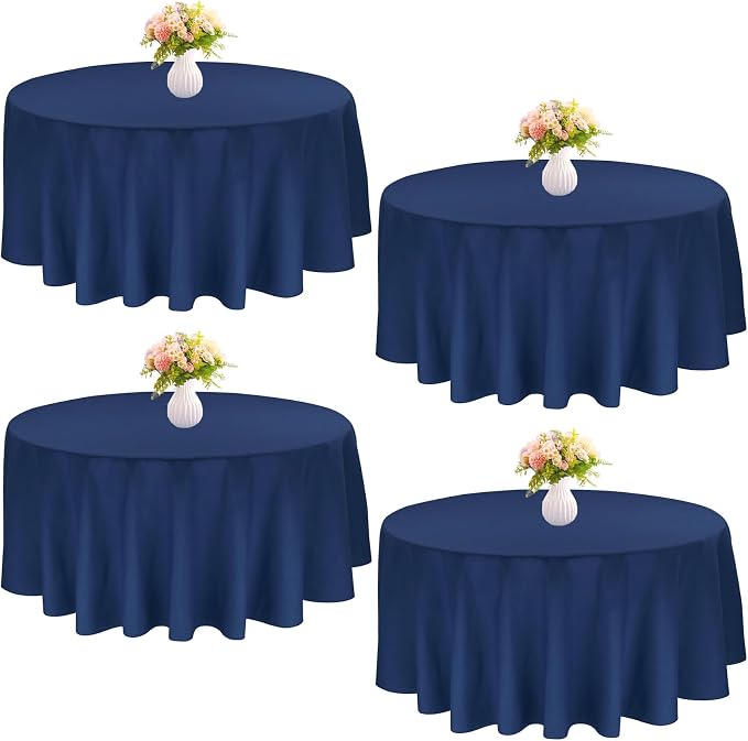 4 Pack Round Tablecloth 70 Inch Polyester Washable Fabric Table Covers for Wedding Dining Table Buffet Parties Banquet Decoration（Navy Blue） by JALANCY