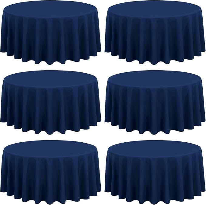 Showgeous 90 Inch Navy Blue Round Tablecloths, Polyester Table Covers | 6 pack Tablecloths for Round Tables Washable polyester Table Cloth Decorative Fabric for Dining Wedding Party Banquet Buffet by Showgeous