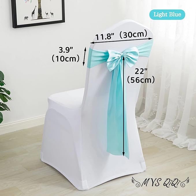 Pack of 20 Spandex Sashes - Satin Chair Ribbons Bows for Wedding Party Events, Banquet, Hotel, Home, Kitchen Decoration (20 PCS Light Blue) - Image 2