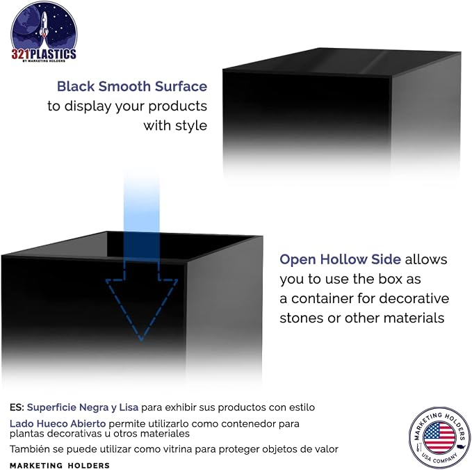 Marketing Holders 2 Pack 12" x 12" x 16" Glossy Black Acrylic Display Box with One Open Side No Lids Versatile Tall Retail Product Riser or Merchandise Storage Bin - Image 5