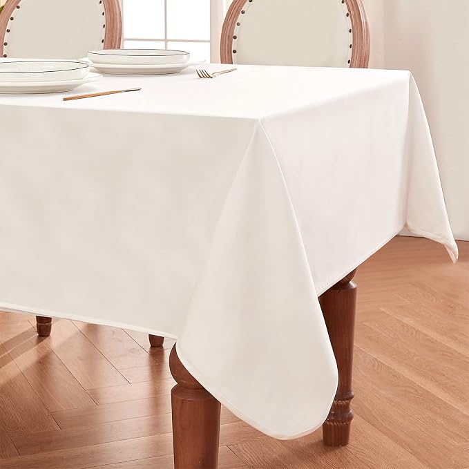 BALCONY & FALCON Rectangle Table Cloth Waterproof White 70"x55" | Rectangular Washable Wrinkle Resistant Table Cloth Linen Fabric Tablecloths for Dining Party Kitchen Wedding and Outdoor Use by BALCONYFALCON