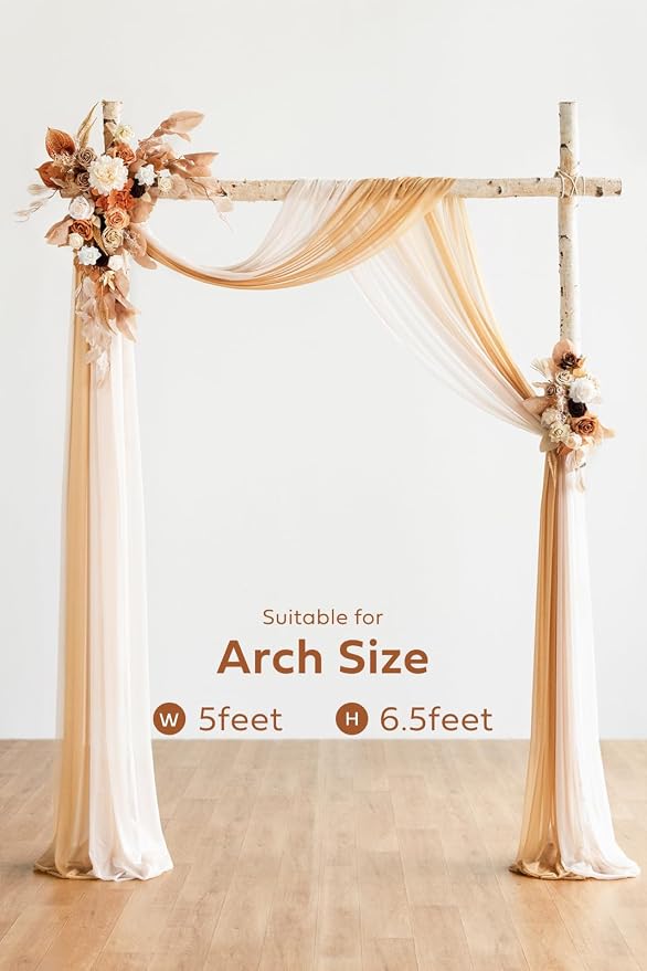 Ling's moment Spring Wedding Arch Flowers Kit Pack of 4, Rust & Sepia | Pack of 4, 2pcs Hanging Flower Arrangement, 2pcs Chiffon Drapes, Ceremony Fake Rose Arbor Backdrop - Image 6