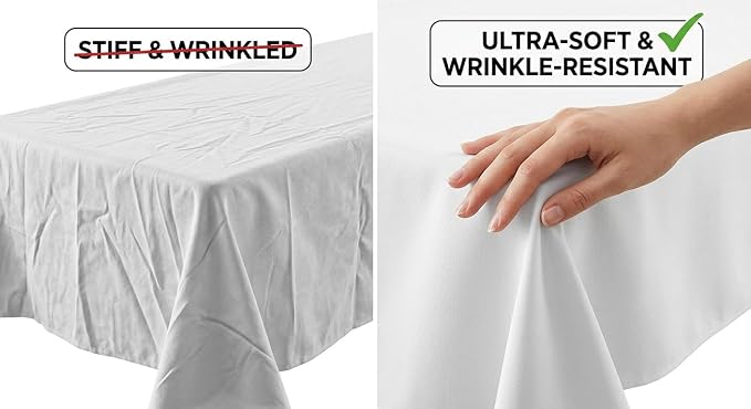 White Tablecloth 60x102 Inch for 6 Foot Tables, 1 Pack | Soft Silky Polyester, Wrinkle Resistant, Water Resistant Table Cover for Wedding, Dining, Party, Banquet, Reception - Image 2
