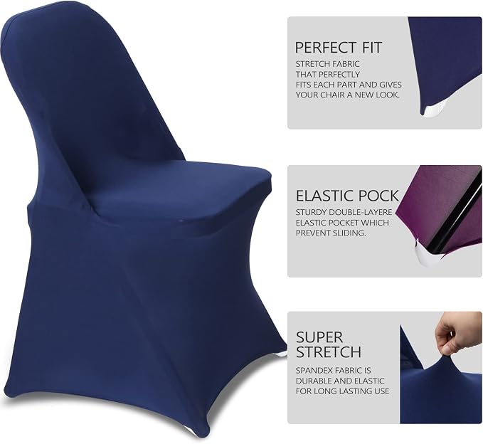 HAINARverS Folding Chair Covers for Wedding, 10pcs Navy Blue | Stretch Spandex Washable Fabric Chair cover, Decoration Chair Cover for Wedding, Party, Banquet, Birthday, Conference, Event - Image 4