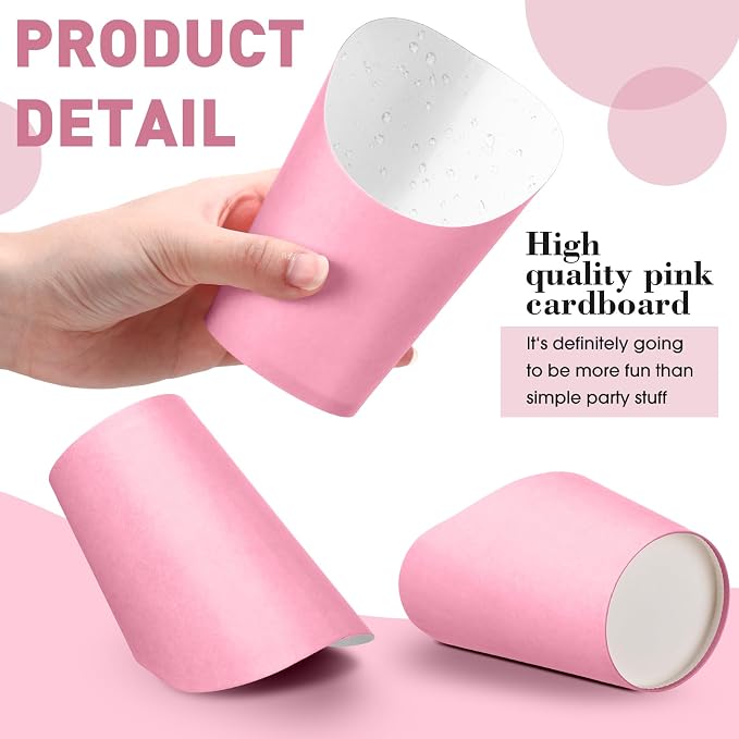 Amyhill 200 Pcs French Fries Holder 14 oz Charcuterie Cups Disposable Take out French Cups Waffle Paper Popcorn Boxes Disposable Sandwich Paper Holder for Wedding Birthday(Pink) - Image 7