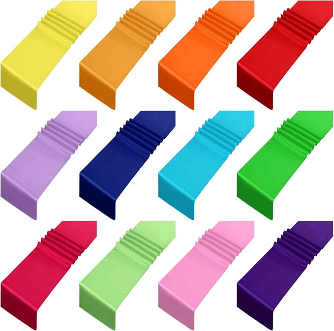 Kinlop 24 Pcs 12 Pcs Satin Colorful Table Runners 12" x 108", Bright Color | Silk-Like Vibrant Rainbow Table Runner for Party Chair Sashes Wedding Banquet Graduations Prom Birthday Reception Decor by Kinlop