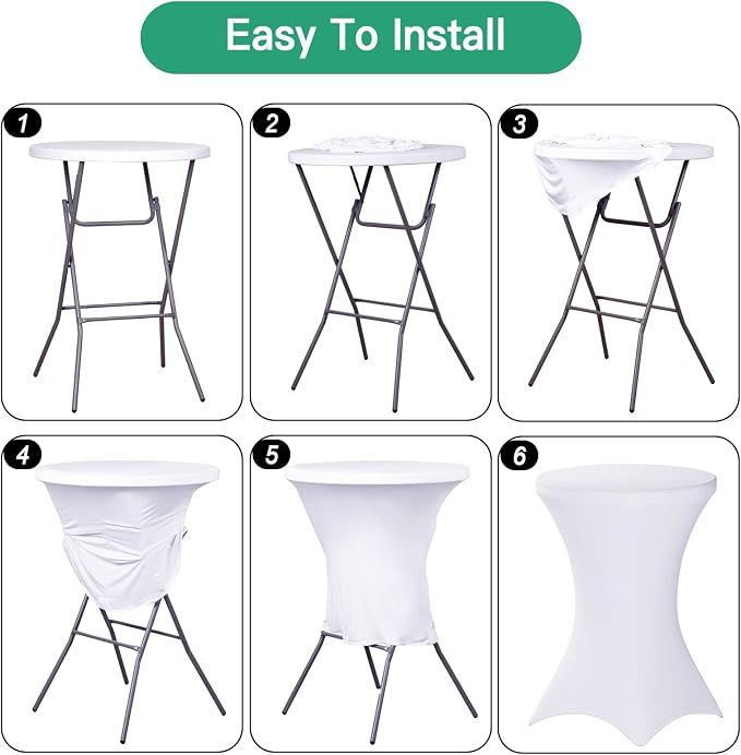 Fixwal 2 Pack Cocktail Tablecloth Bar Top Table Covers Round White Spandex | Fits 30-32" Dia x 40-43" H Tables, Spandex Fabric, Stretch Fitted Design, Ideal For Bar, Pub And Wedding - Image 4