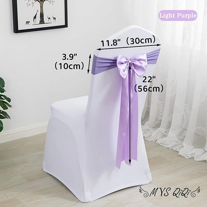 Pack of 20 Spandex Chair Bands Satin Sashes Ribbons Bows Stretch for Wedding Party Events Banquet Hotel Home Kitchen Cover Decoration (20 PCS Light Purple) - Image 2