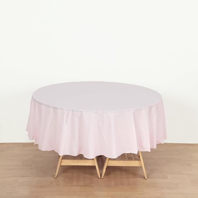 Evershine Case of 72 Pack Bulk Heavy Duty Light Pink Round 84" Plastic Table Covers Tablecloth (Reusable) (Round 84", Pink) - Image 4