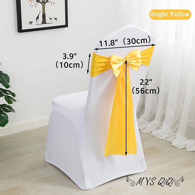 Pack of 20 Stretch Chair Sashes for Wedding Party Events, Banquet, Hotel, Home, Kitchen - Bright Yellow (20 PCS) - Image 2