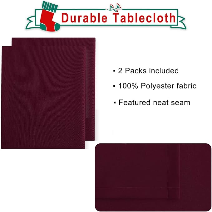 Hiasan 2 Pieces Burgundy Tablecloth for Rectangle Tables, 54 x 80 Inch | Waterproof, Spillproof, Washable Fabric Table Cloth for Dining Room/Kitchen/Banquet/Birthday/Party/Christmas/Outdoor - Image 4