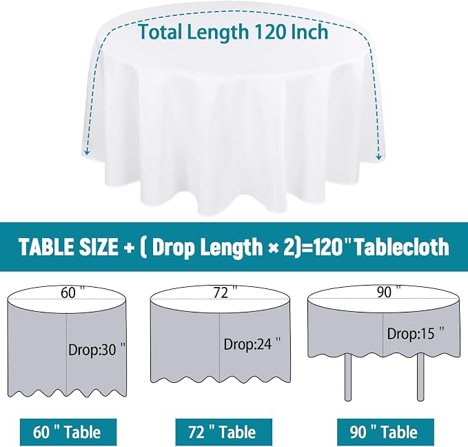 Kesfey 120 Inchs White Round Table Cloths 2 Packs Wrinkle Resistant Polyester Tablecloth Washable Banquet Tablecovers splashproof High Density Table Covers Fabric Tablecloths for Wedding Birthday - Image 2
