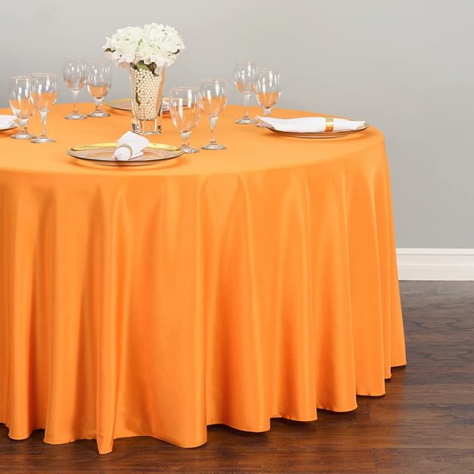 LTC LINENS Orange Round Tablecloth - 132 Inch Round Tablecloth, Large Party Table Cloth, Wrinkle Resistant, Washable Polyester Fabric Table Cover Linens for Wedding, Party, Banquet - Image 3