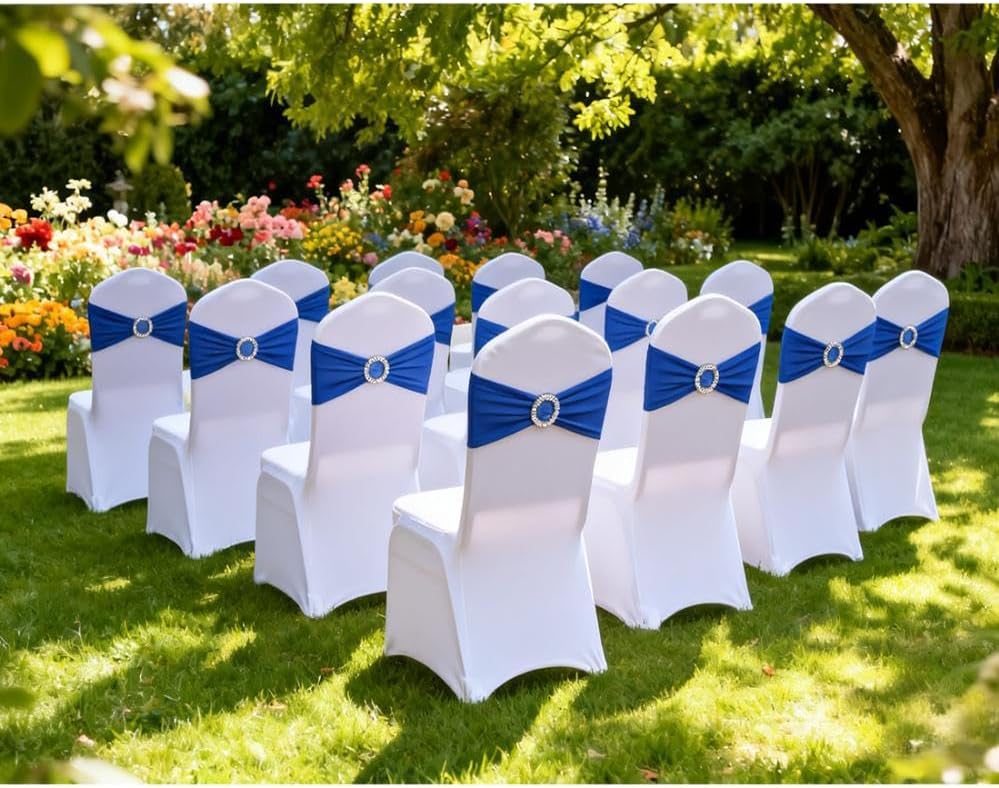 100 Pack Royal Blue Chair Sashes, Spandex Chair Bows Bands for Wedding Party Banquet Decorations, Blue Sashes for Chair Covers - Image 2