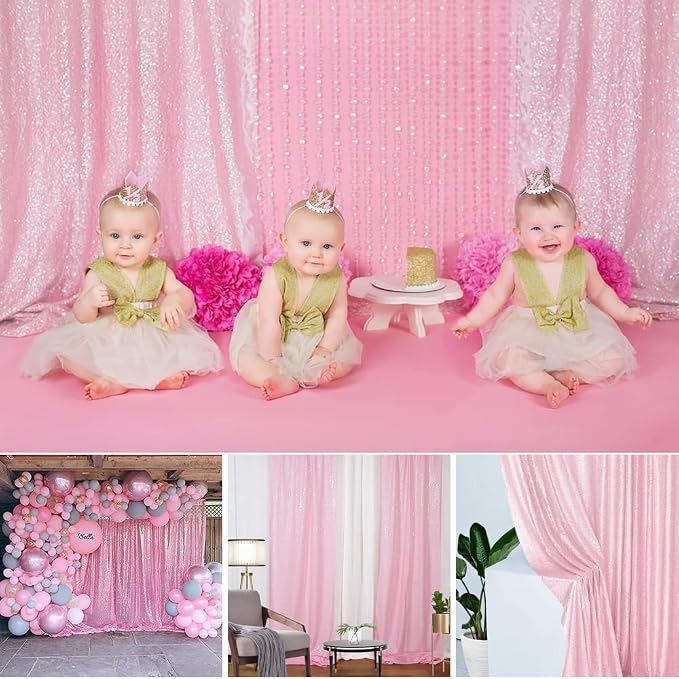 Pink Sequin Backdrop Curtains 4 Panels 2FTx8FT - Image 6