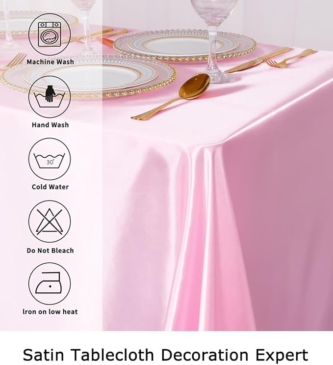 ShinyBeauty Satin Tablecloth 2 Packs Pink Table Cloths 60X102-Inch Rectangle Tablecloth Satin Rectangular Tablecloth Baby Pink Tablecloth Overlay Soft Tablecloth for Picnic, Wedding, Baby Shower