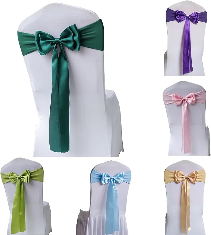 Pack of 25 Chair Sashes Spandex Chair Bands Satin Chair Sashes Chair Ribbons Bows Stretch Chair Sashes for Wedding Party Events Banquet Hotel Home Kitchen Chair Cover Decoration（25 PCS Dark Green） - Image 2