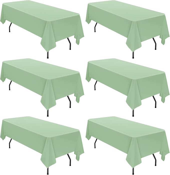 6 Pack Tablecloth 60 x 126 inch Polyester Table Cloth for 8 Foot Rectangle Tables,Stain and Wrinkle Resistant Washable Fabric Table Covers Polyester Sage Green Tableclothes for Wedding,Party,Banquet by YMHPRIDE