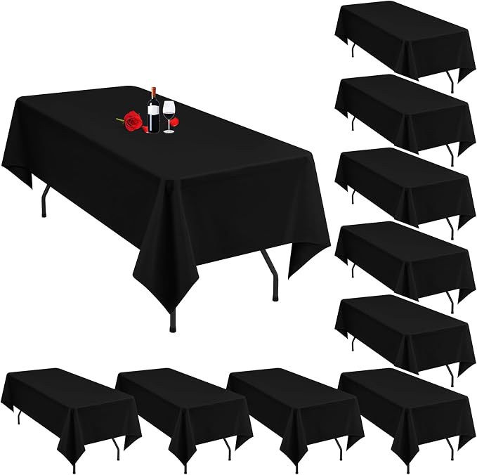 10 Pack Black Table Clothes for 8 Foot Rectangle Tables 60 x 126 Inch Black Tablecloth 8ft Tablecloths Linen Polyester Fabric Washable Table Cloth Rectangle Cover for Parties Wedding Banquet by Lumaycens