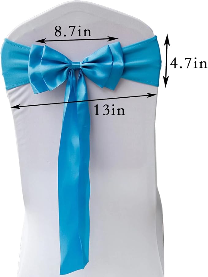 Pack of 6 Chair Sashes Spandex Chair Bands Satin Chair Sashes Chair Ribbons Bows Stretch Chair Sashes for Wedding Party Events Banquet Hotel Home Kitchen Chair Cover Decoration（6 PCS Blue） - Image 3