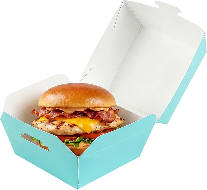 Restaurantware 2.5 x 2.5 x 2 Inch Mini Burger Boxes 100 Clamshell Food Containers - Hinged Lid Disposable Turquoise Paper Take Out Boxes Serve Sliders Or Finger Foods by Restaurantware