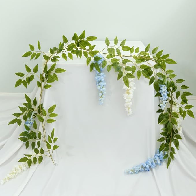 4 Pcs Two-Tone Flower Vine Artificial Wisteria Garland Silk Faux Hanging | blue-white Suitable for Home Hotel Stairs Wedding Arch Party Indoor Outdoor Decoration - Image 9