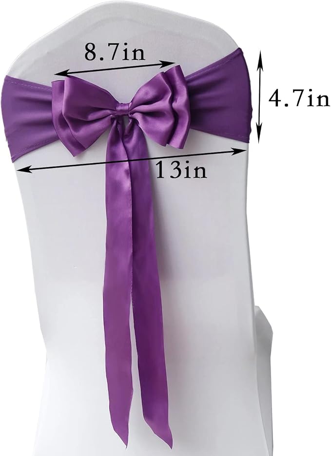 Pack of 25 Chair Sashes Spandex Chair Bands Satin Chair Sashes Chair Ribbons Bows Stretch Chair Sashes for Wedding Party Events Banquet Hotel Home Kitchen Chair Cover Decoration（25 PCS Purple） - Image 3