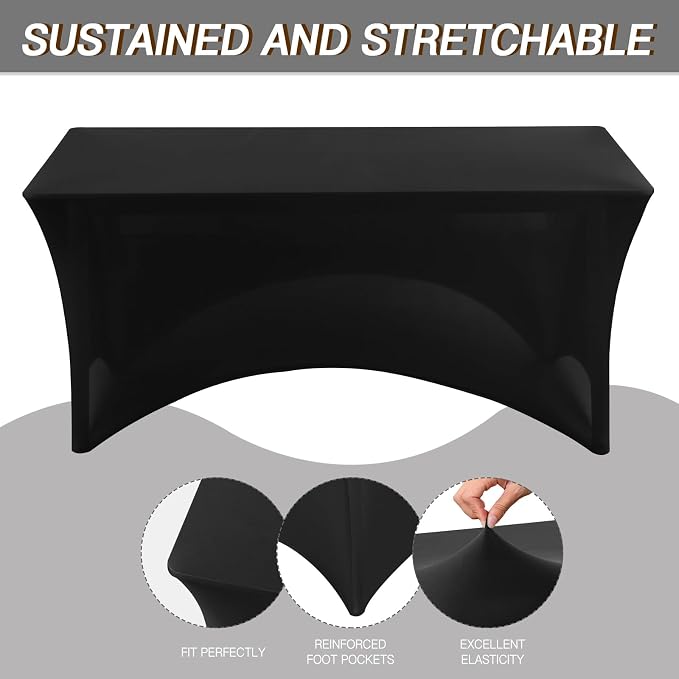 Fixwal 6 Pack 6FT Black Tablecloth Rectangle Spandex Fitted Table Cover - Image 2