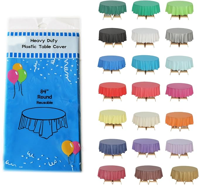 Evershine Case of 72 Pack Bulk Heavy Duty Turquoise Round 84" Plastic Table Covers Tablecloth (Reusable) (Round 84", Turquoise) by Evershine