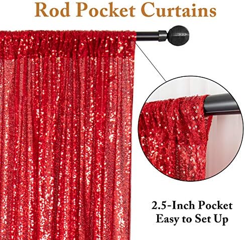 ShinyBeauty Red Sequin Backdrop 4 Panels 2x8ft for Photo Booth Curtains - Image 2
