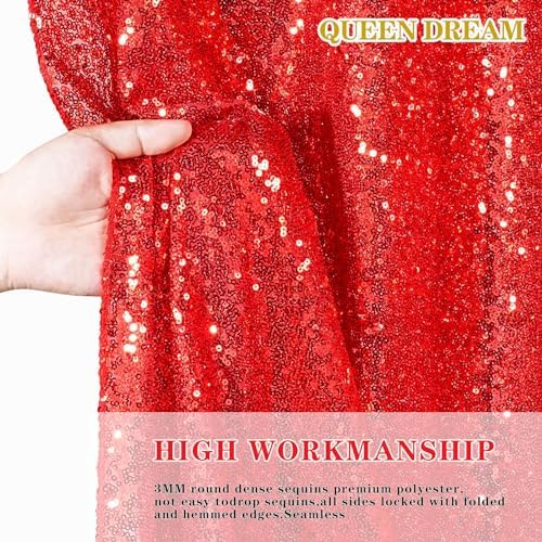 Red Curtains Birthday Sequin Backdrop, 3 Pack 2ft x 8ft Party Background - Image 4