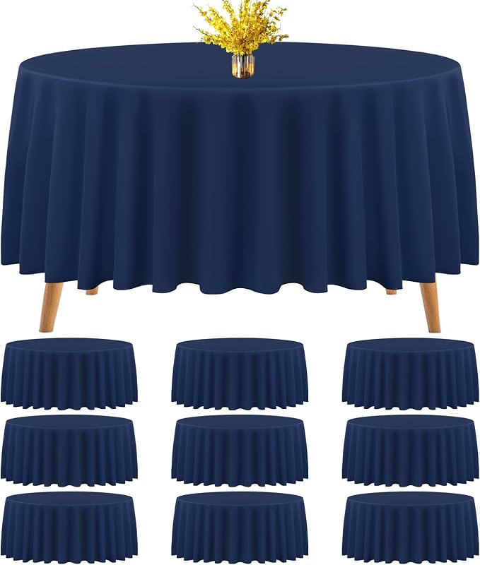 Teruntrue 10 Packs Premium Round Tablecloth 120 Inch Navy Blue Polyester Table Cloth Bulk Washable Fabric Tablecloths Cover for Wedding Party Banquet Buffet Holiday Dinner (120 Inch) TC534H by Teruntrue