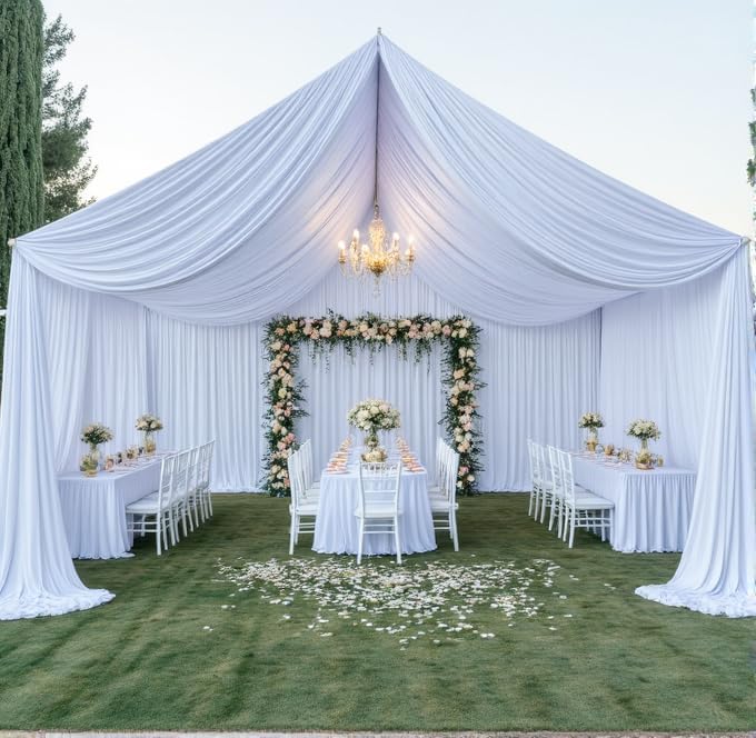 Outpain 50ftx20ft White Backdrop Ceiling Drapes, 10 Panels, 20ft Height, Wrinkle Free, Tent Draping Curtains, Polyester, Wedding, Birthday, Anniversary - Image 4