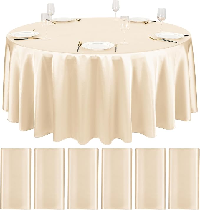 YMHPRIDE 6 Packs Satin Tablecloth 120 inch Champagne Round Tablecloths, Overlay Satin Table Cover Bright Silk Tablecloth Smooth Fabric Table Decoration for Wedding Party Banquet Events